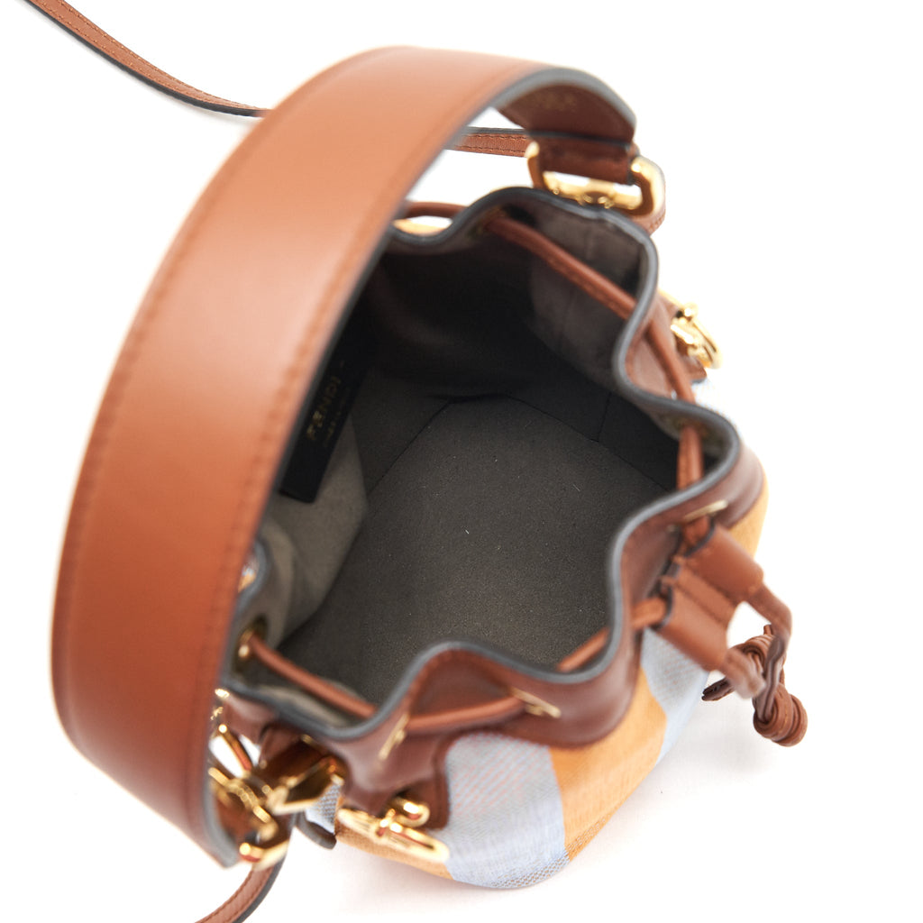 FENDI MINI MON TRESOR BUCKET BAG YELLOW AND LIGHT BLUE