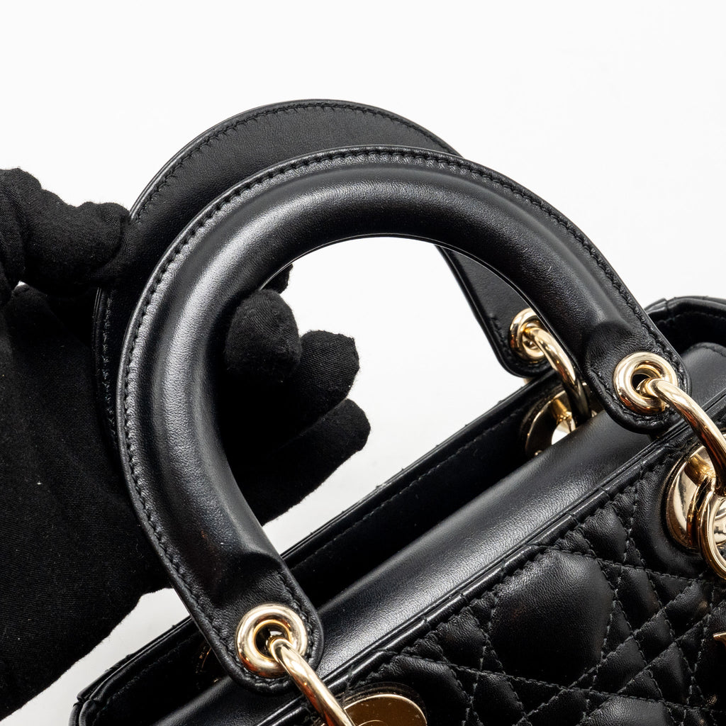 DIOR SMALL LADY DIOR LAMBSKIN BLACK / GOLD LGHW