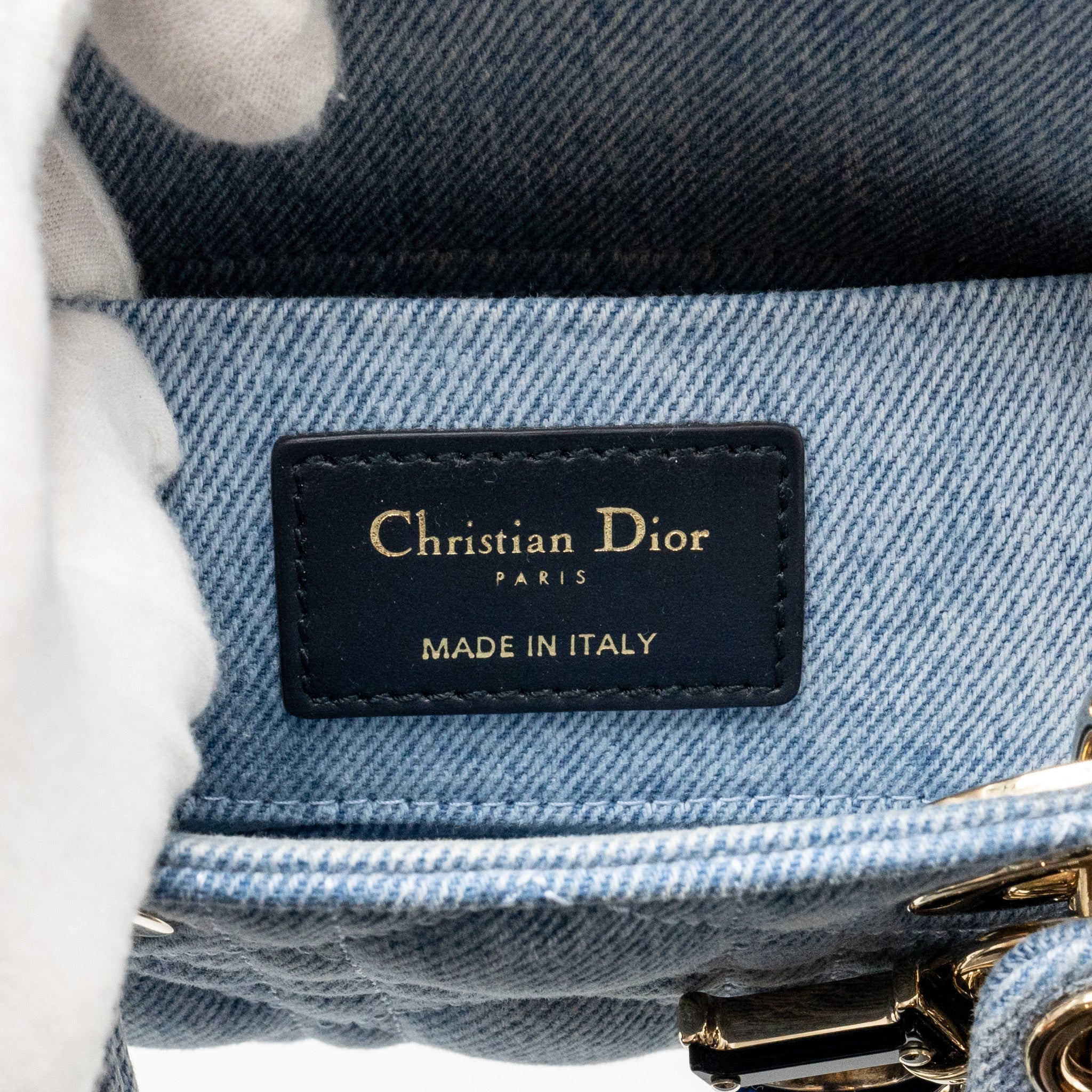 DIOR SMALL LADY D-JOY BAG MACROCANNAGE DENIM BLUE LGHW