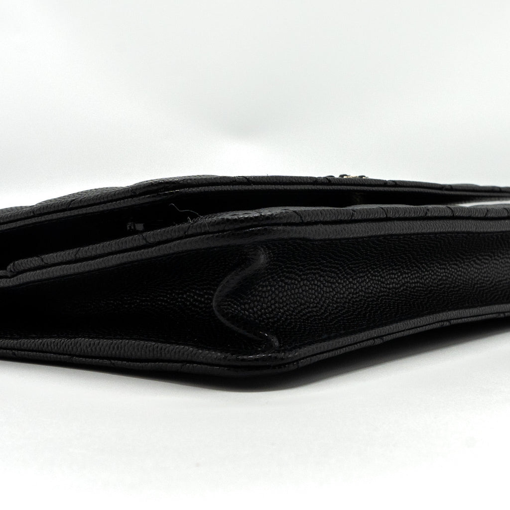 CHANEL DETAILED LOGO WALLET ON CHAIN CAVIAR BLACK LGHW (MICROCHIP)
