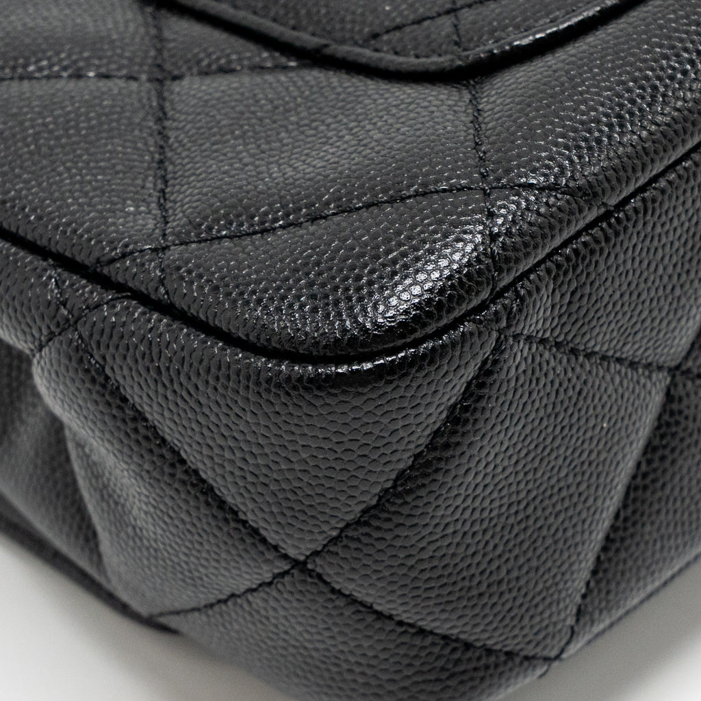 CHANEL GIANT BLACK CHAIN MINI FLAP BAG CAVIAR BLACK GHW (MICROCHIP)