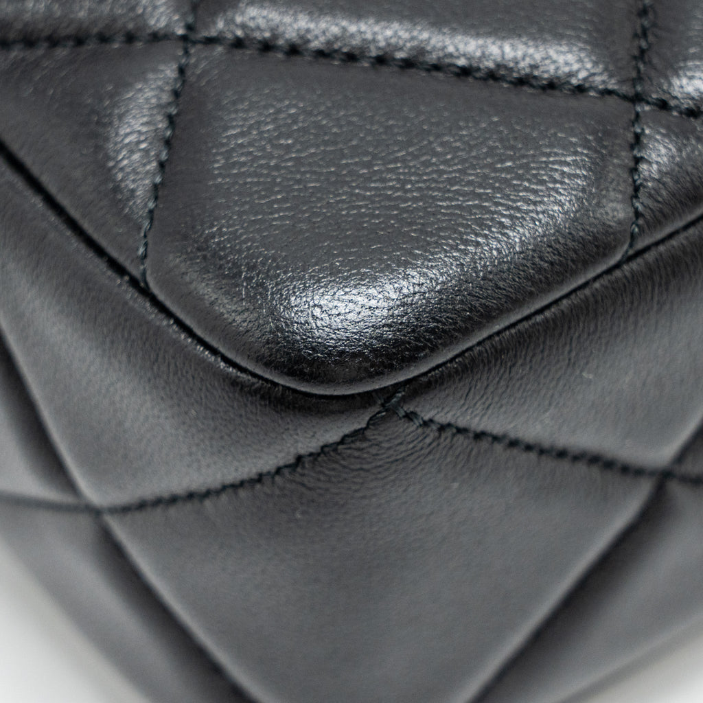 CHANEL QUILTED MINI FLAP BAG WITH DETAILED CHAIN LAMBSKIN BLACK GHW (MICROCHIP)