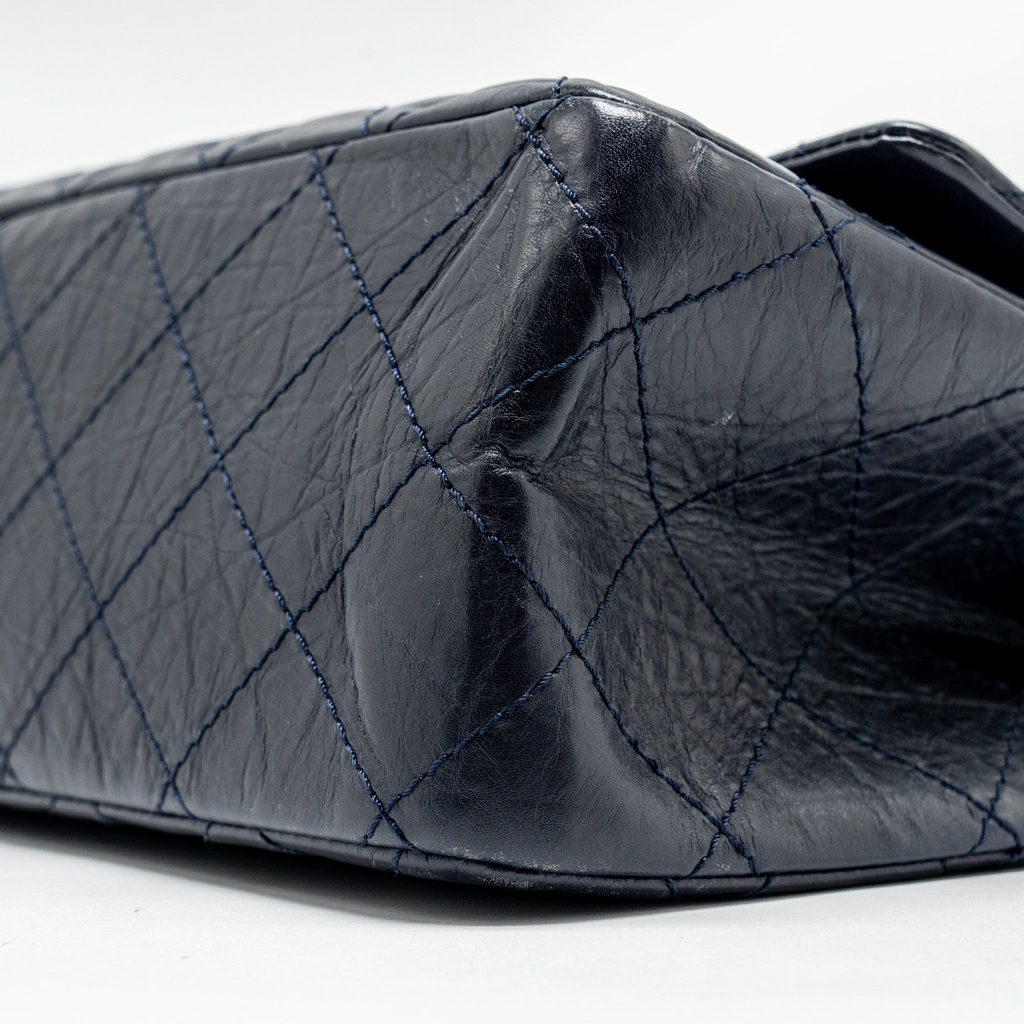 CHANEL MAXI 2.55 REISSUE FLAP BAG AGED CALFSKIN DARK BLUE RUTHENIUM HARDWARE