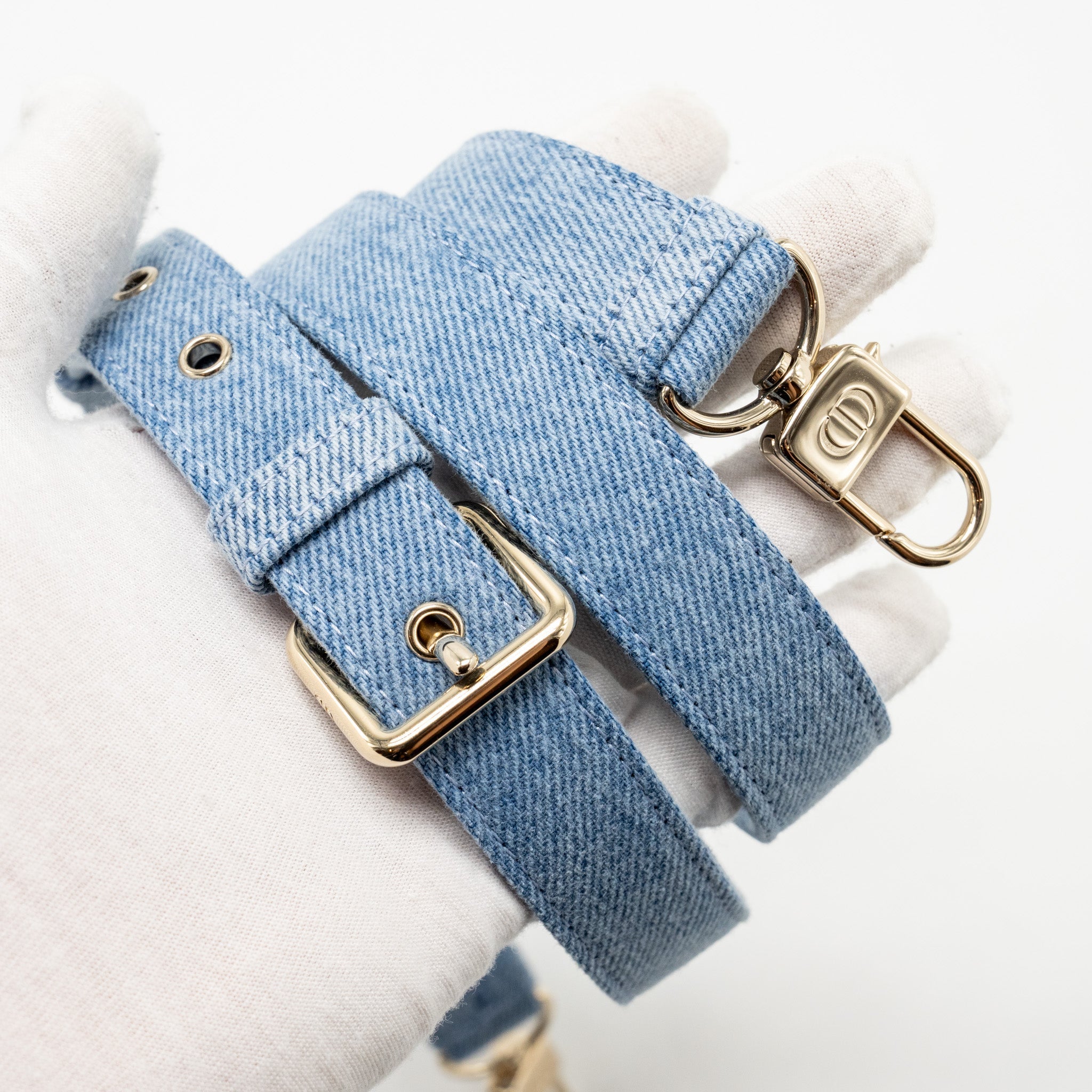 DIOR SMALL LADY D-JOY BAG MACROCANNAGE DENIM BLUE LGHW