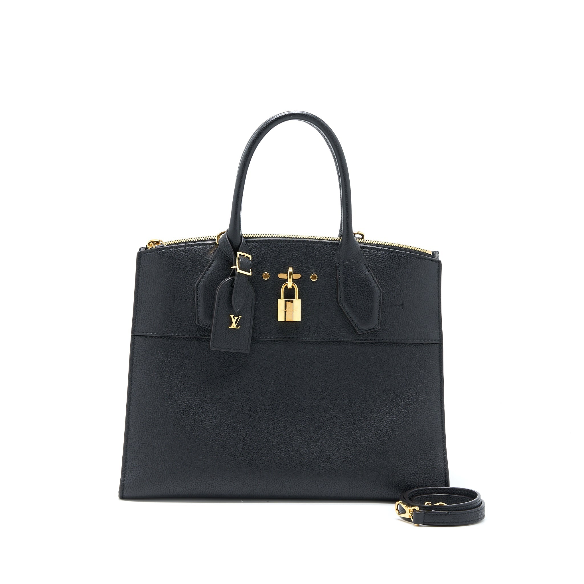 LOUIS VUITTON CITY STEAMER MM GRAINED CALFSKIN BLACK GHW