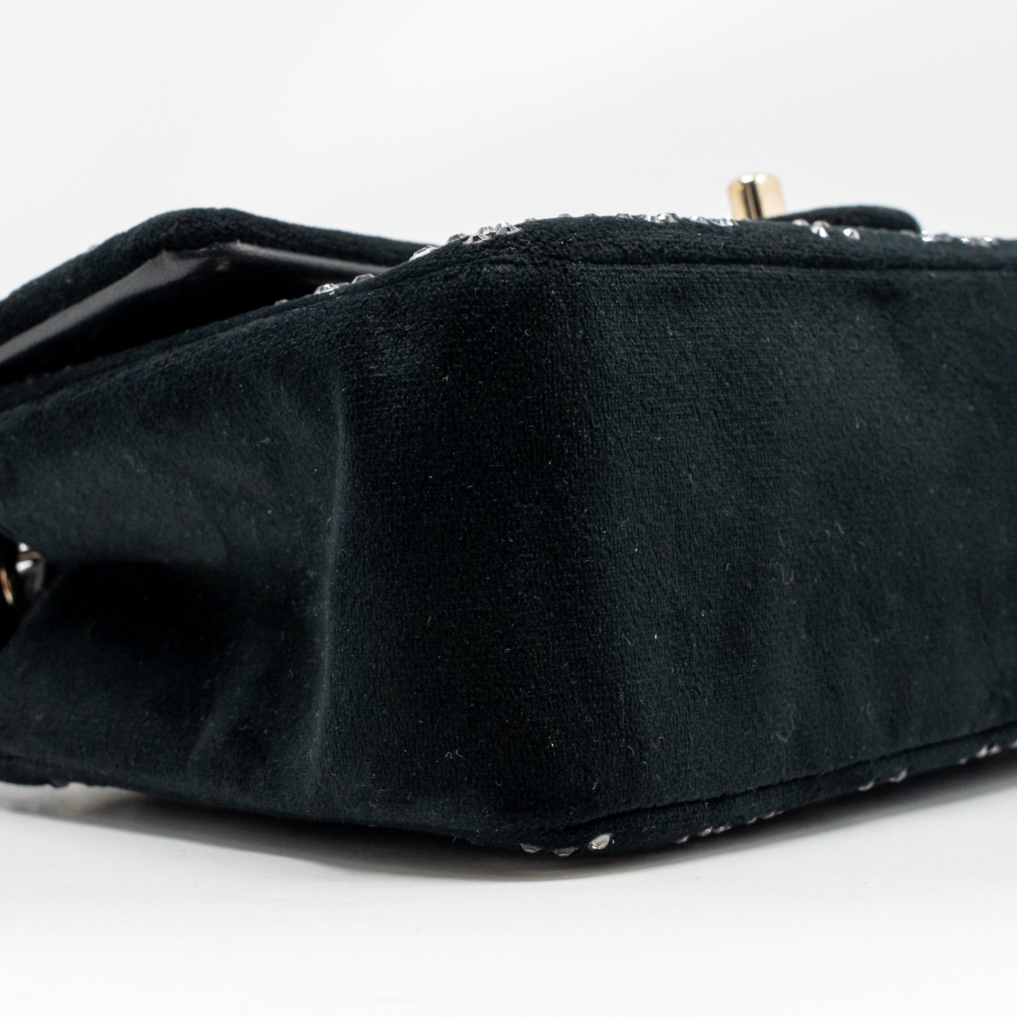 CHANEL MINI RECTANGULAR FLAP BAG VELVET WITH CRYSTAL BLACK LGHW