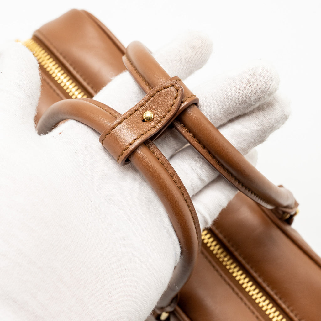 MIU MIU COGNAC ARCADIE LEATHER BAG BROWN GHW