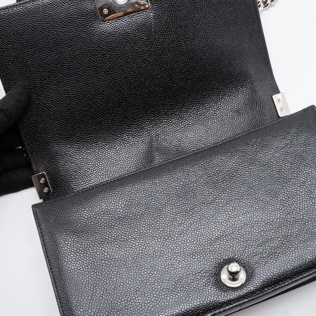 CHANEL MEDIUM BOY BAG CHEVRON CAVIAR BLACK SHW