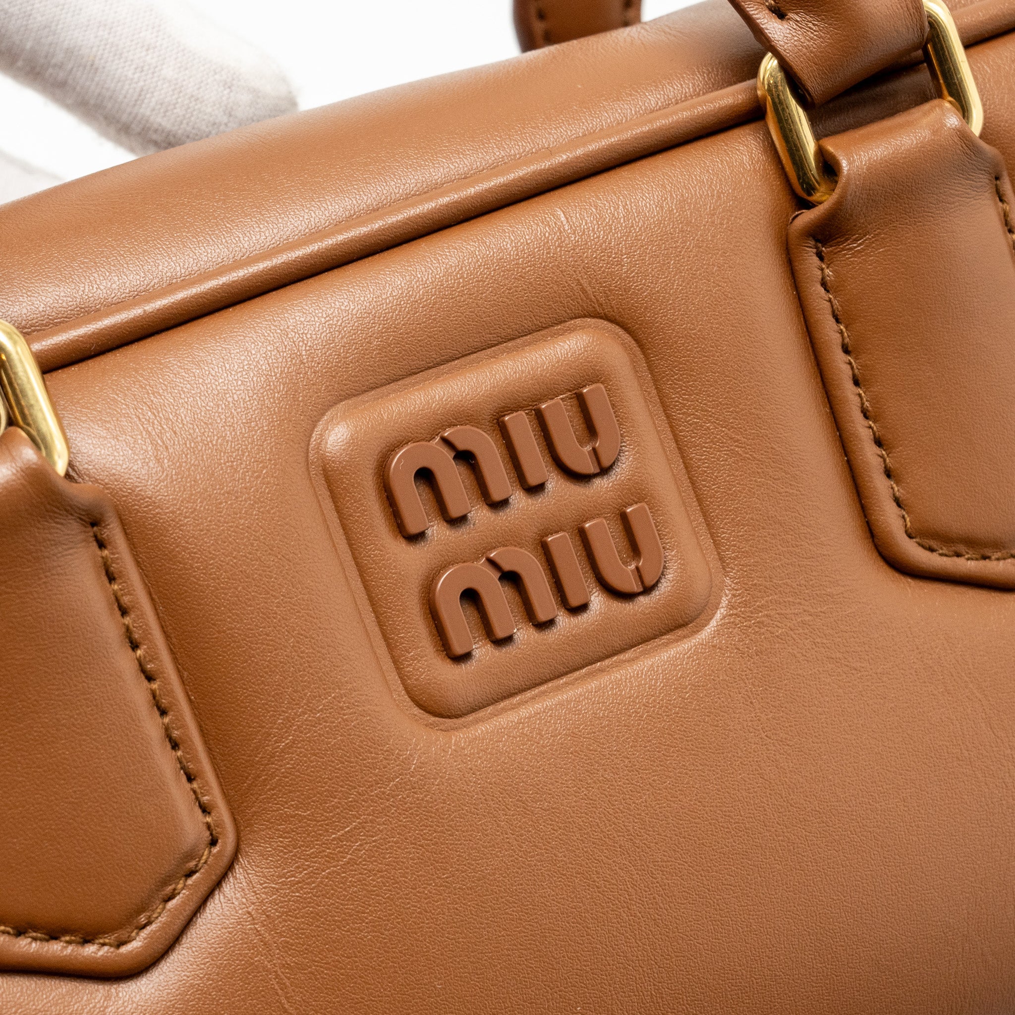 MIU MIU COGNAC ARCADIE LEATHER BAG BROWN GHW