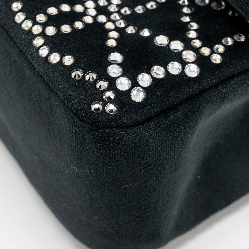 CHANEL MINI RECTANGULAR FLAP BAG VELVET WITH CRYSTAL BLACK LGHW