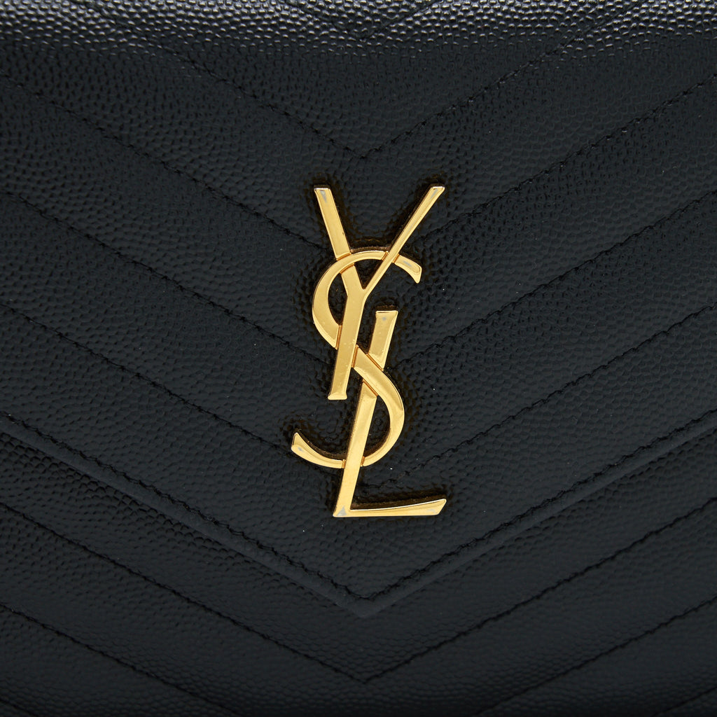 SAINT LAURENT/YSL ENVELOP CHAIN WALLET CAVIAR BLACK GHW
