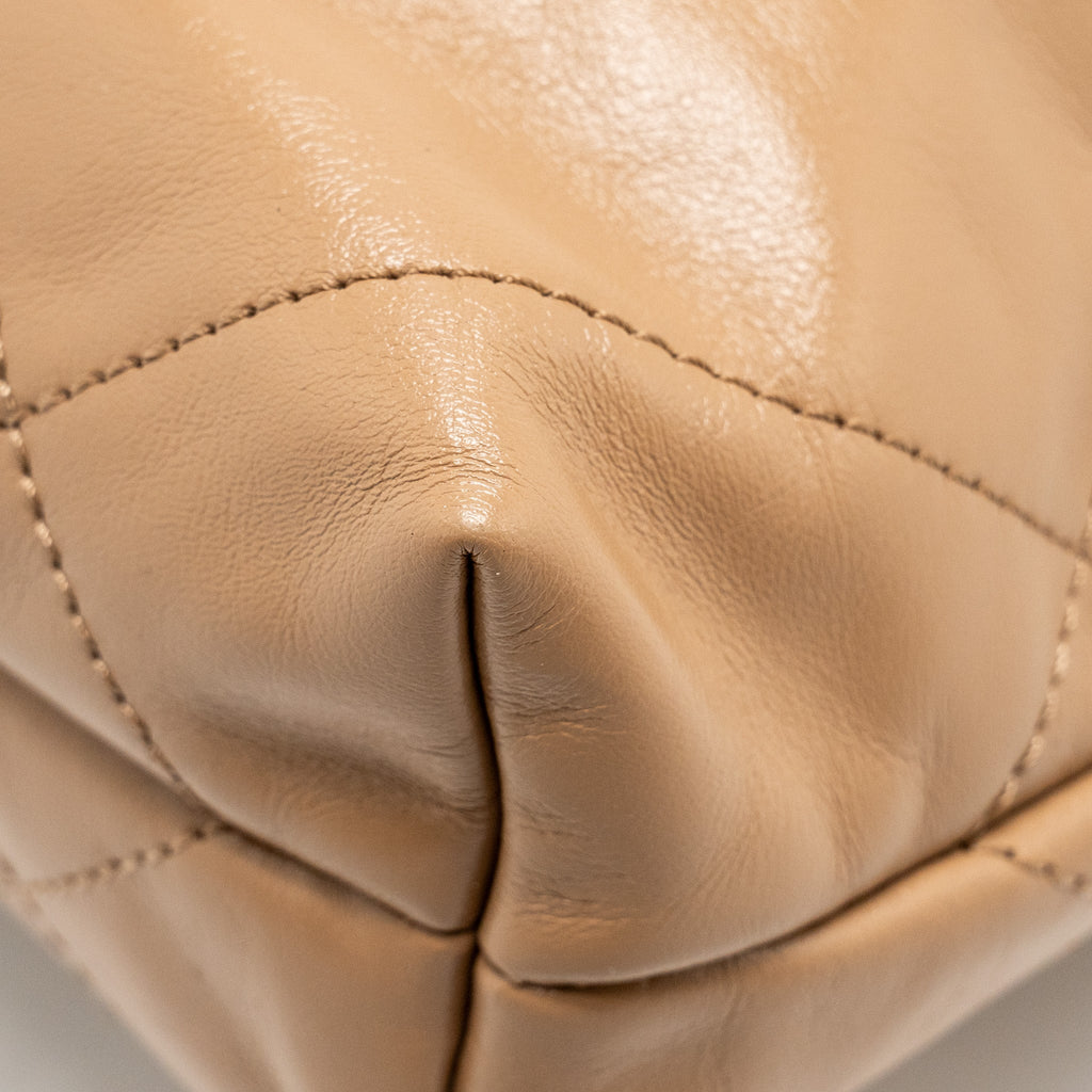 CHANEL MINI 22 BAG CALFSKIN DARK BEIGE GHW (MICROCHIP)