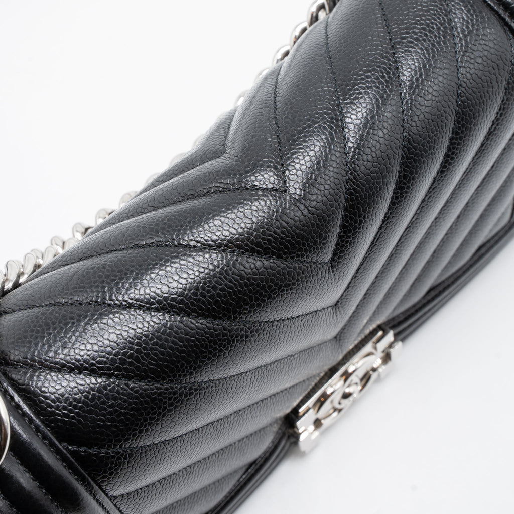 CHANEL MEDIUM BOY BAG CHEVRON CAVIAR BLACK SHW