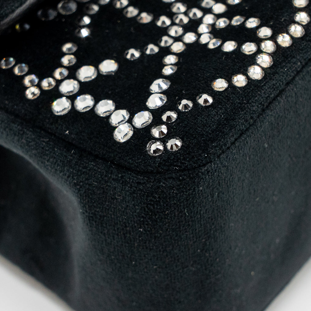 CHANEL MINI RECTANGULAR FLAP BAG VELVET WITH CRYSTAL BLACK LGHW