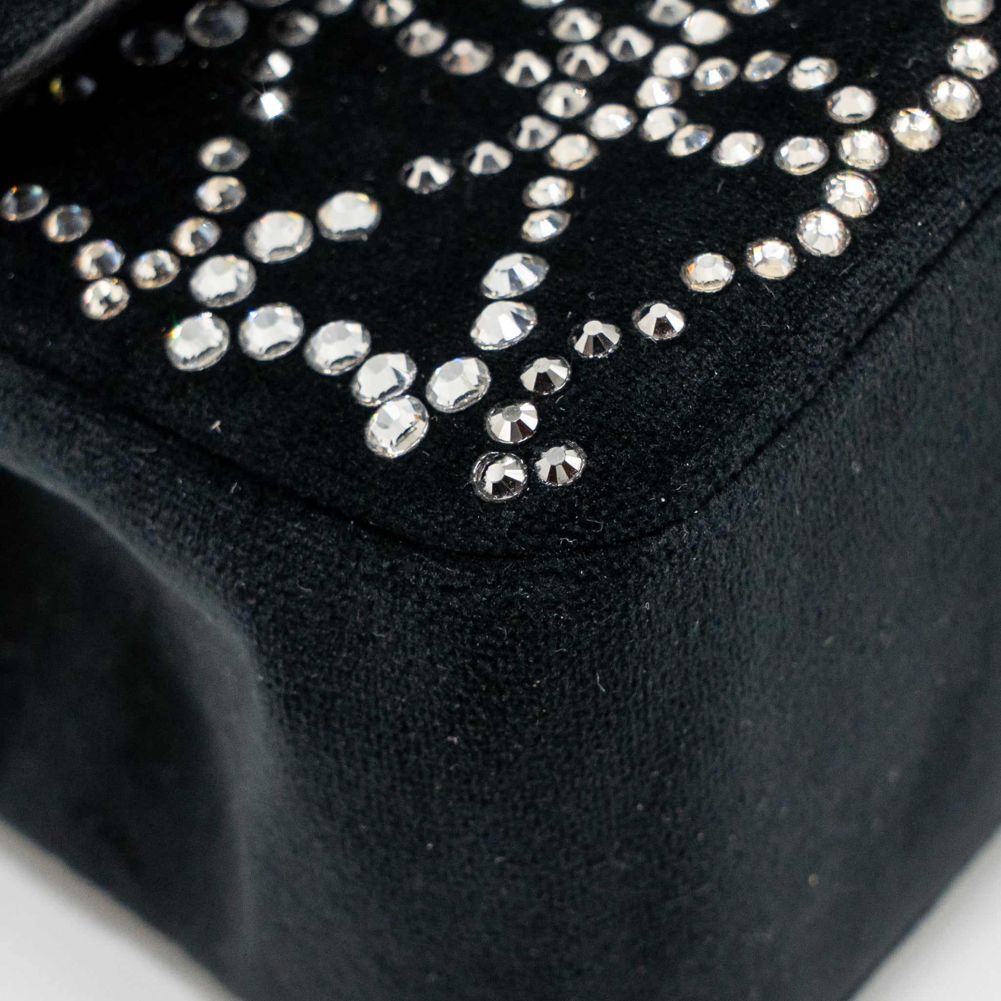 CHANEL MINI RECTANGULAR FLAP BAG VELVET WITH CRYSTAL BLACK LGHW