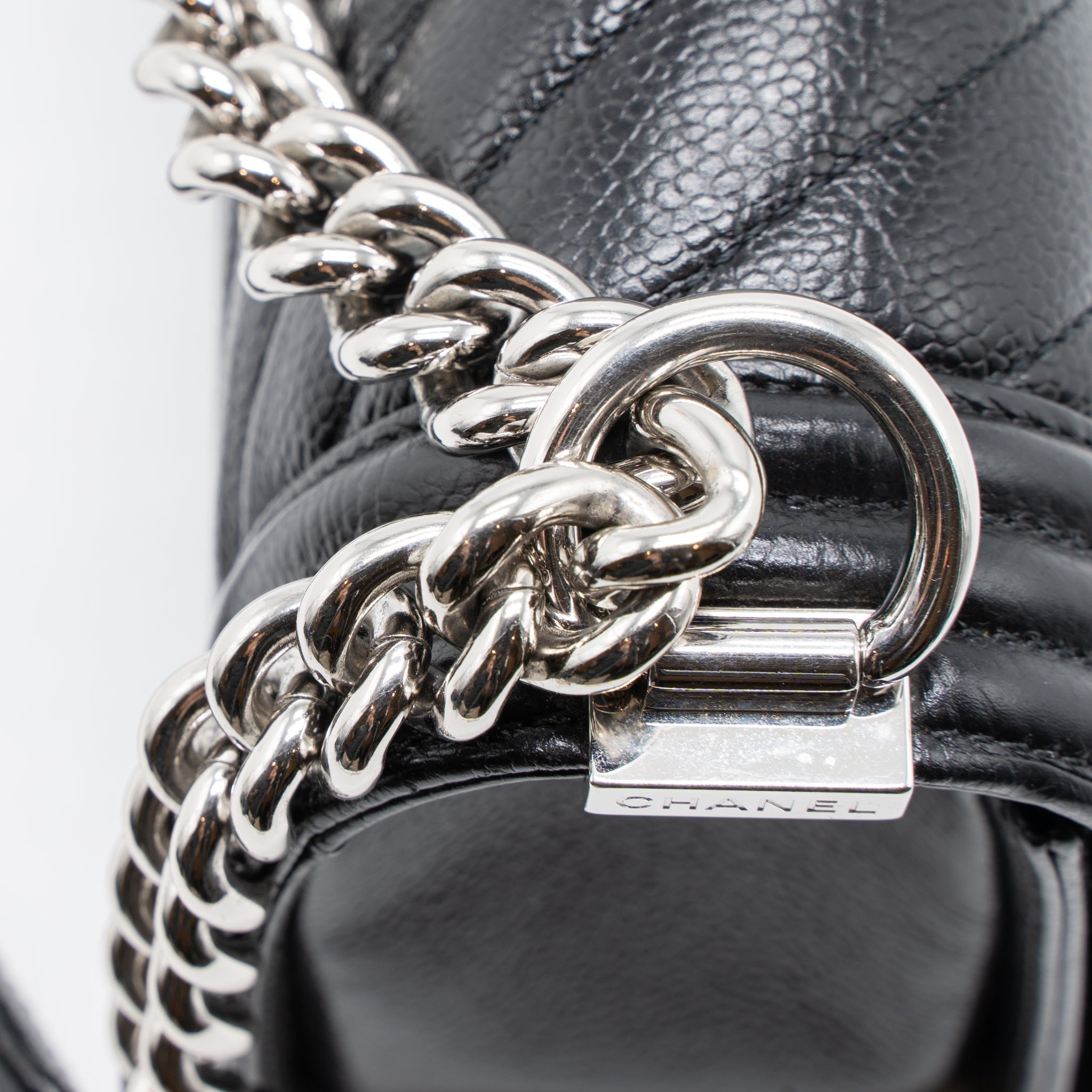 CHANEL MEDIUM BOY BAG CHEVRON CAVIAR BLACK SHW