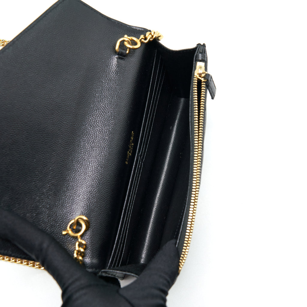 SAINT LAURENT/YSL ENVELOP CHAIN WALLET CAVIAR BLACK GHW