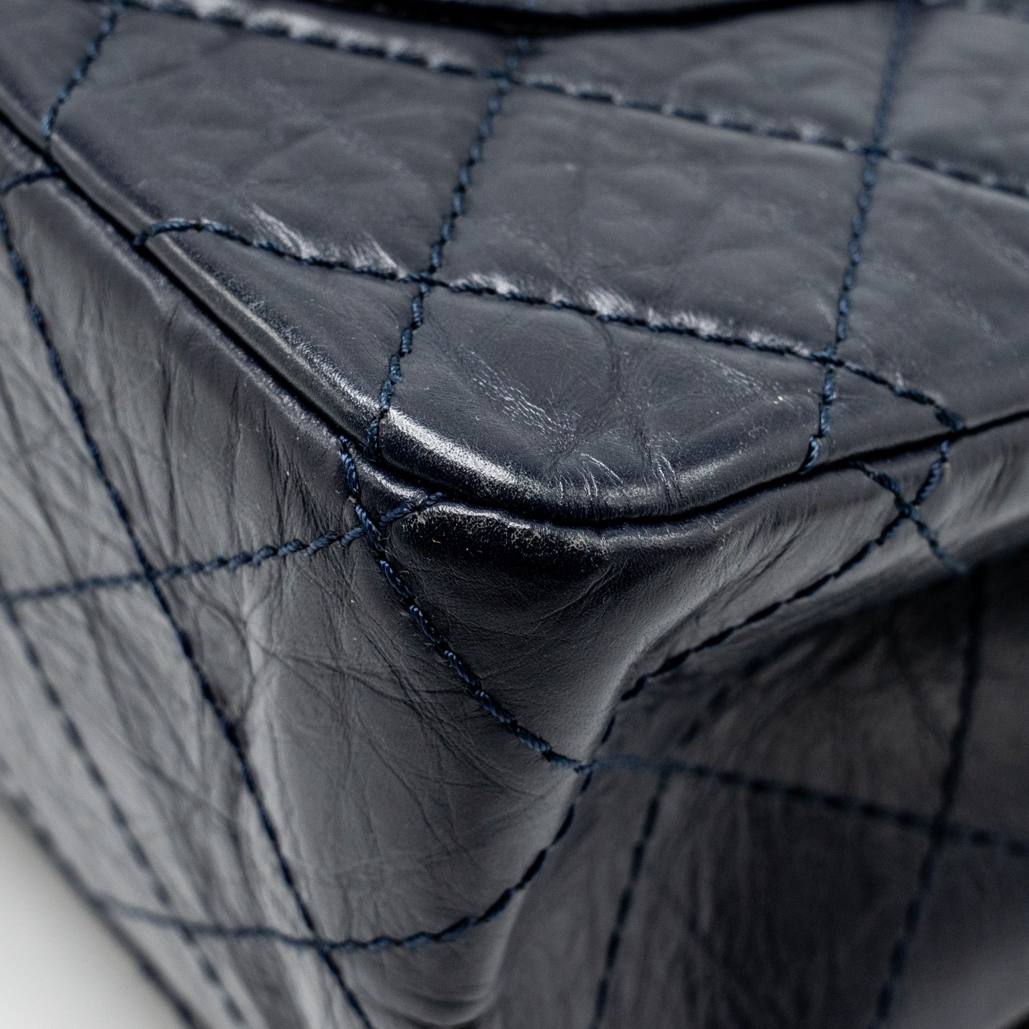 CHANEL MAXI 2.55 REISSUE FLAP BAG AGED CALFSKIN DARK BLUE RUTHENIUM HARDWARE