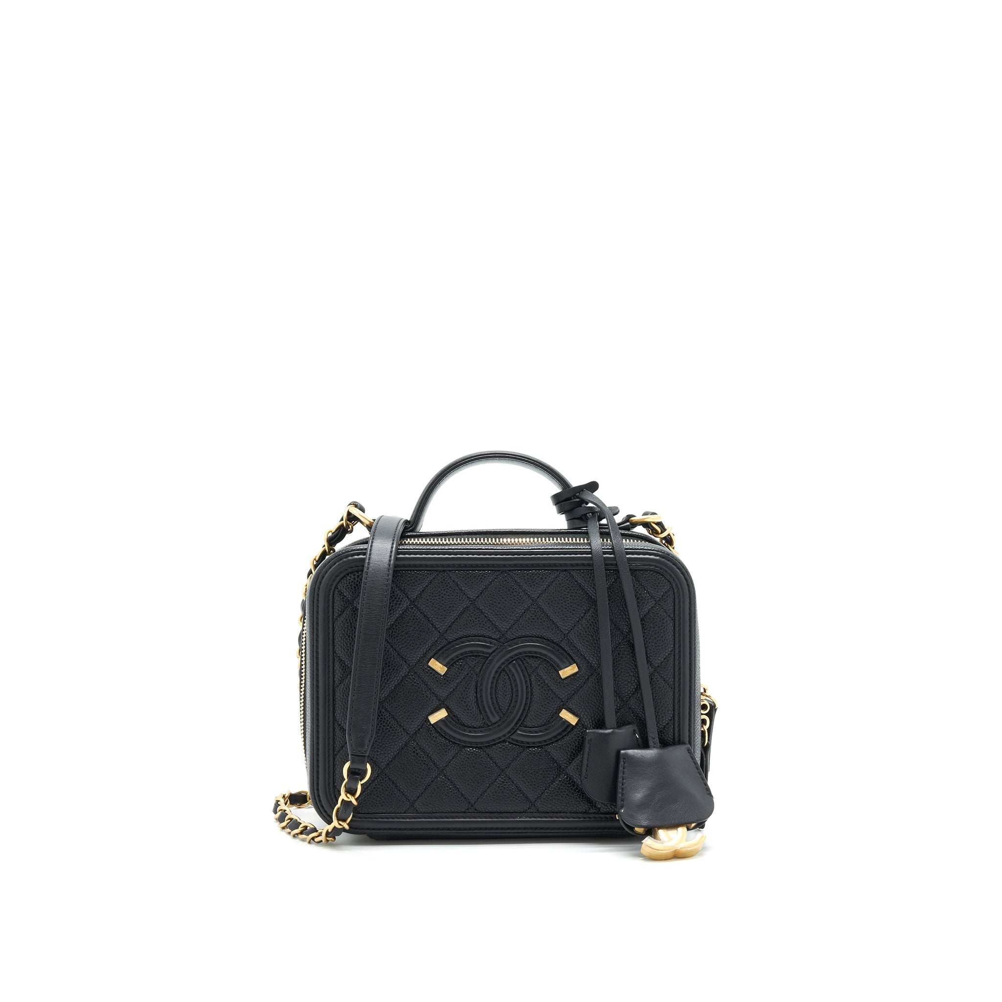 CHANEL CAVIA LEATHER VANITY BAG BLACK GHW