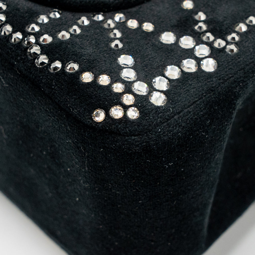 CHANEL MINI RECTANGULAR FLAP BAG VELVET WITH CRYSTAL BLACK LGHW