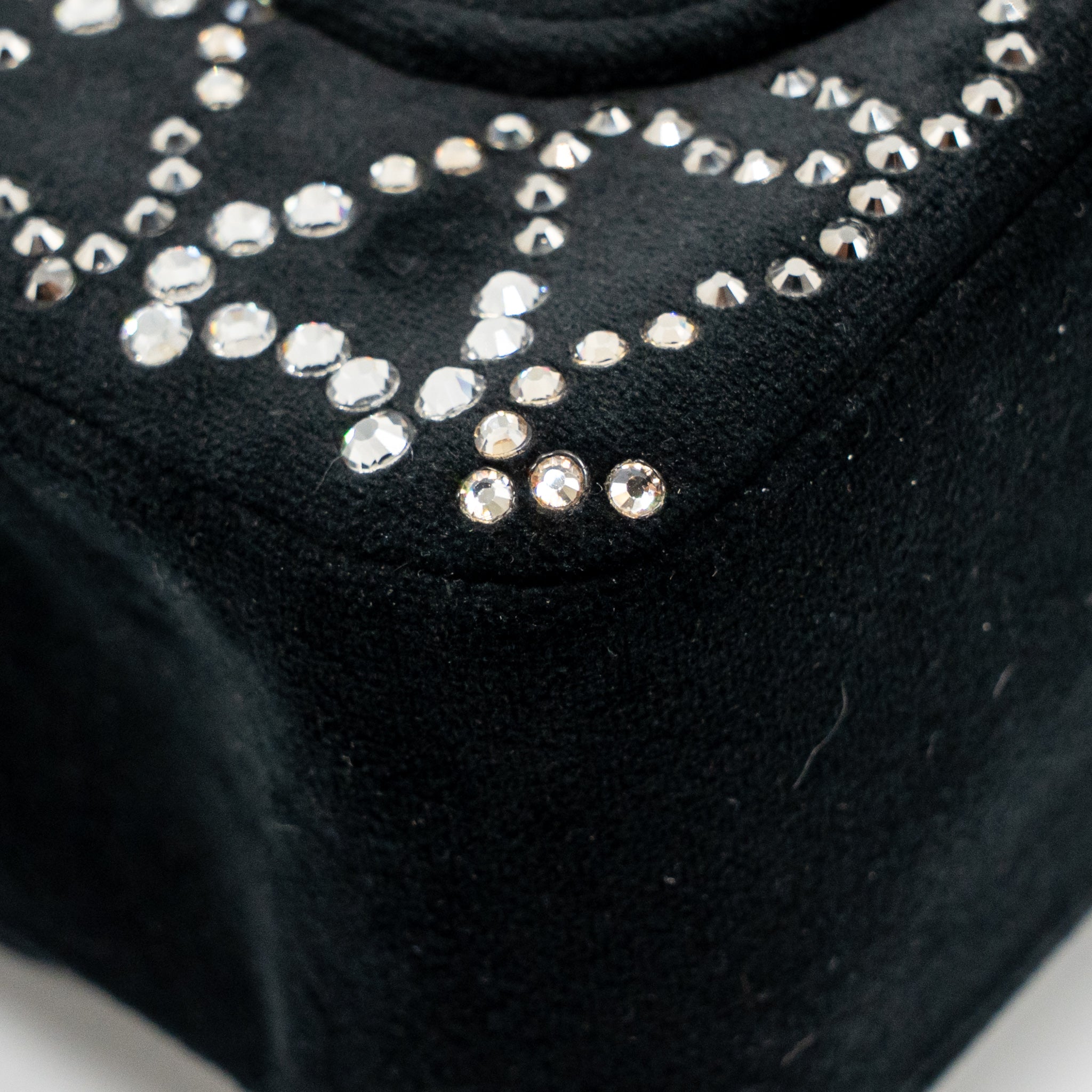 CHANEL MINI RECTANGULAR FLAP BAG VELVET WITH CRYSTAL BLACK LGHW