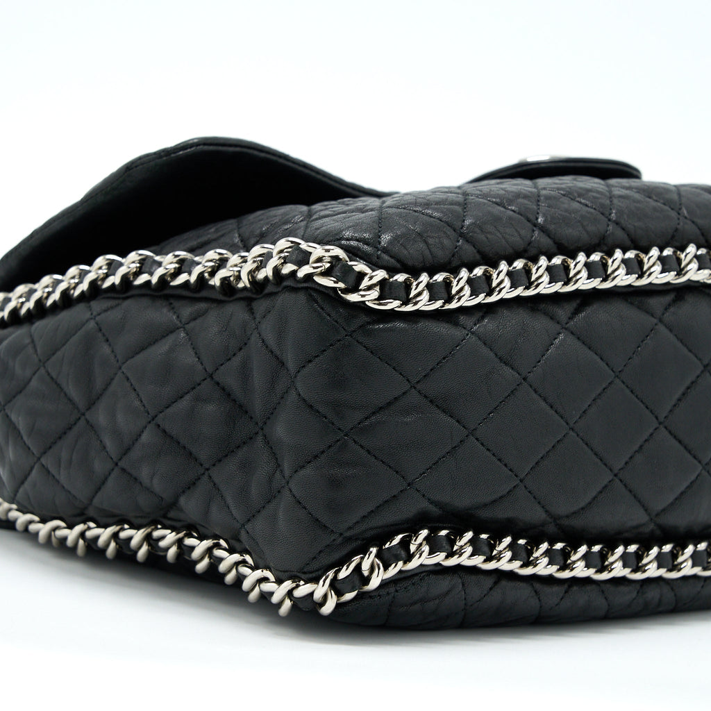 CHANEL QUILTED CHAIN AROUND MAXI FLAP BAG LAMBSKIN BLACK SHW
