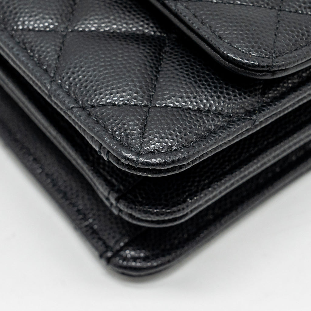 CHANEL 23S WALLET ON CHAIN WITH BAG CHARM CAVIAR BLACK GHW(MICROCHIP)