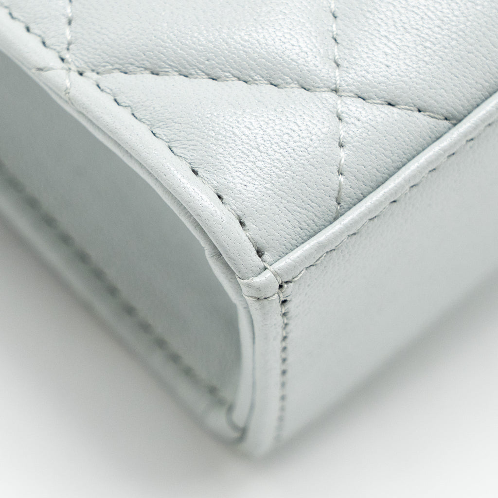 CHANEL CC ENAMEL HEART MINI FLAP CLUTCH WITH CHAIN LAMBSKIN LIGHT GREY GHW