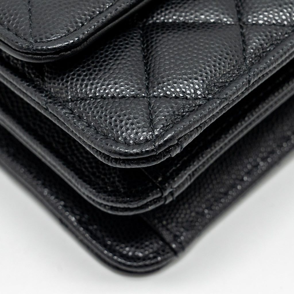 CHANEL 23S WALLET ON CHAIN WITH BAG CHARM CAVIAR BLACK GHW(MICROCHIP)