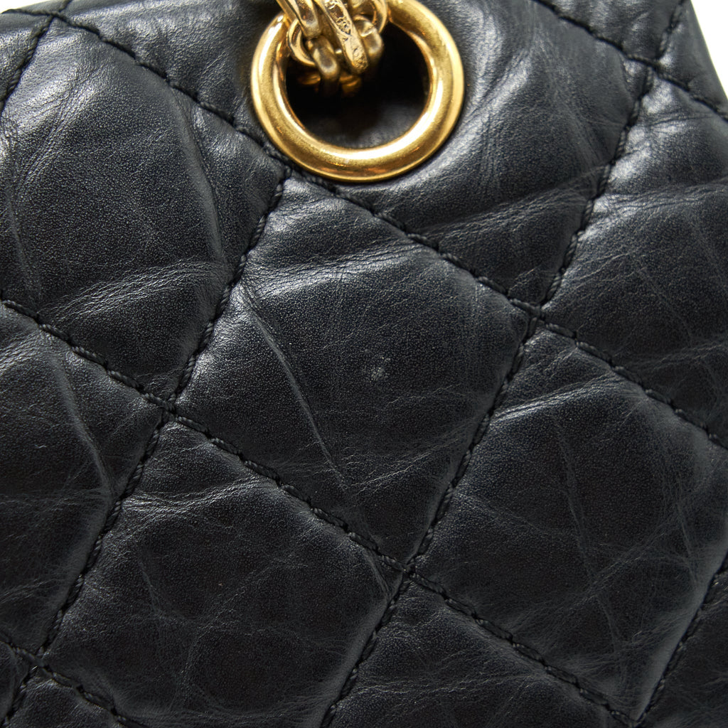 CHANEL 2.55 226 REISSUE DOUBLE FLAP BAG CALFSKIN BLACK GHW