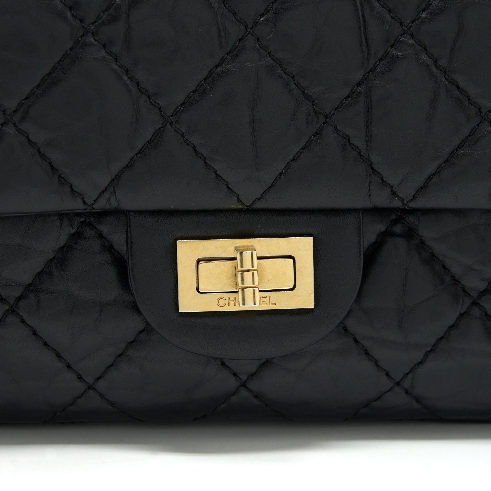 CHANEL 2.55 226 REISSUE DOUBLE FLAP BAG CALFSKIN BLACK GHW