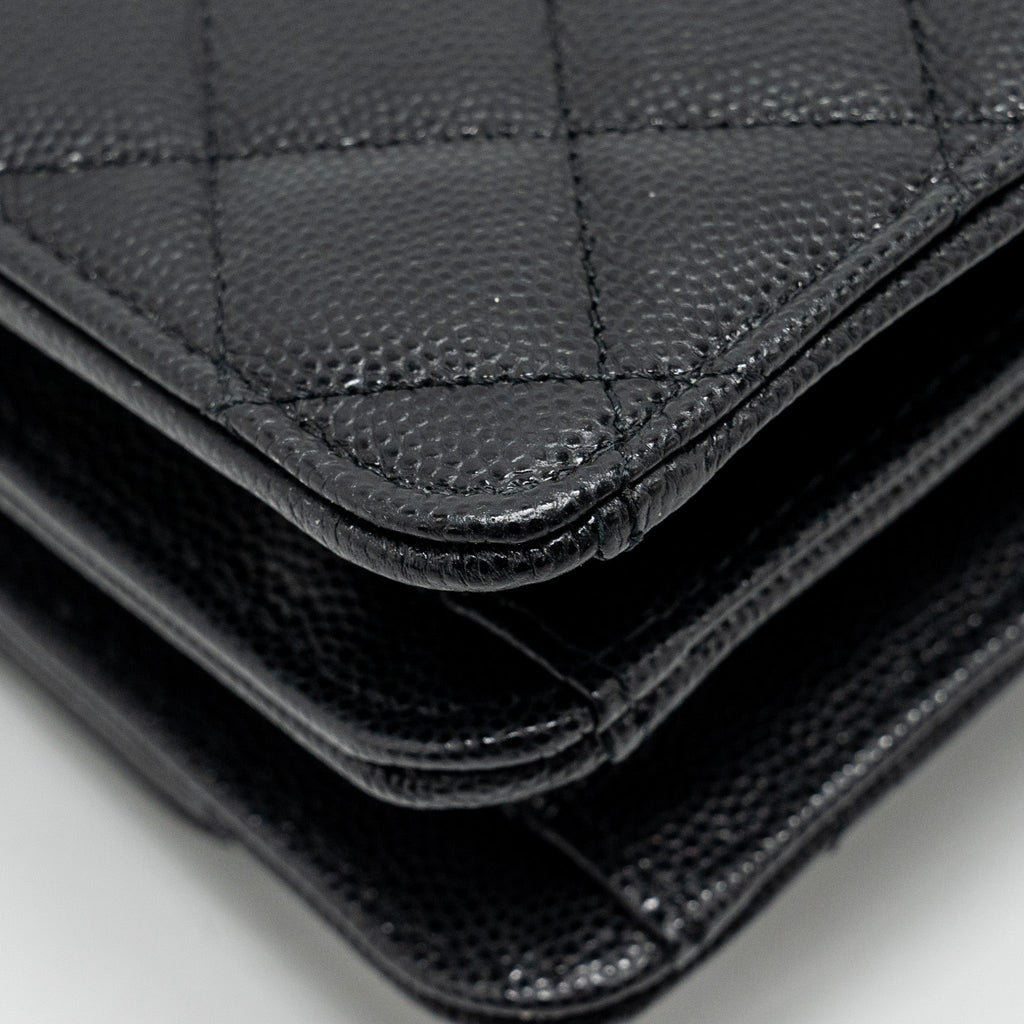 CHANEL 23S WALLET ON CHAIN WITH BAG CHARM CAVIAR BLACK GHW(MICROCHIP)