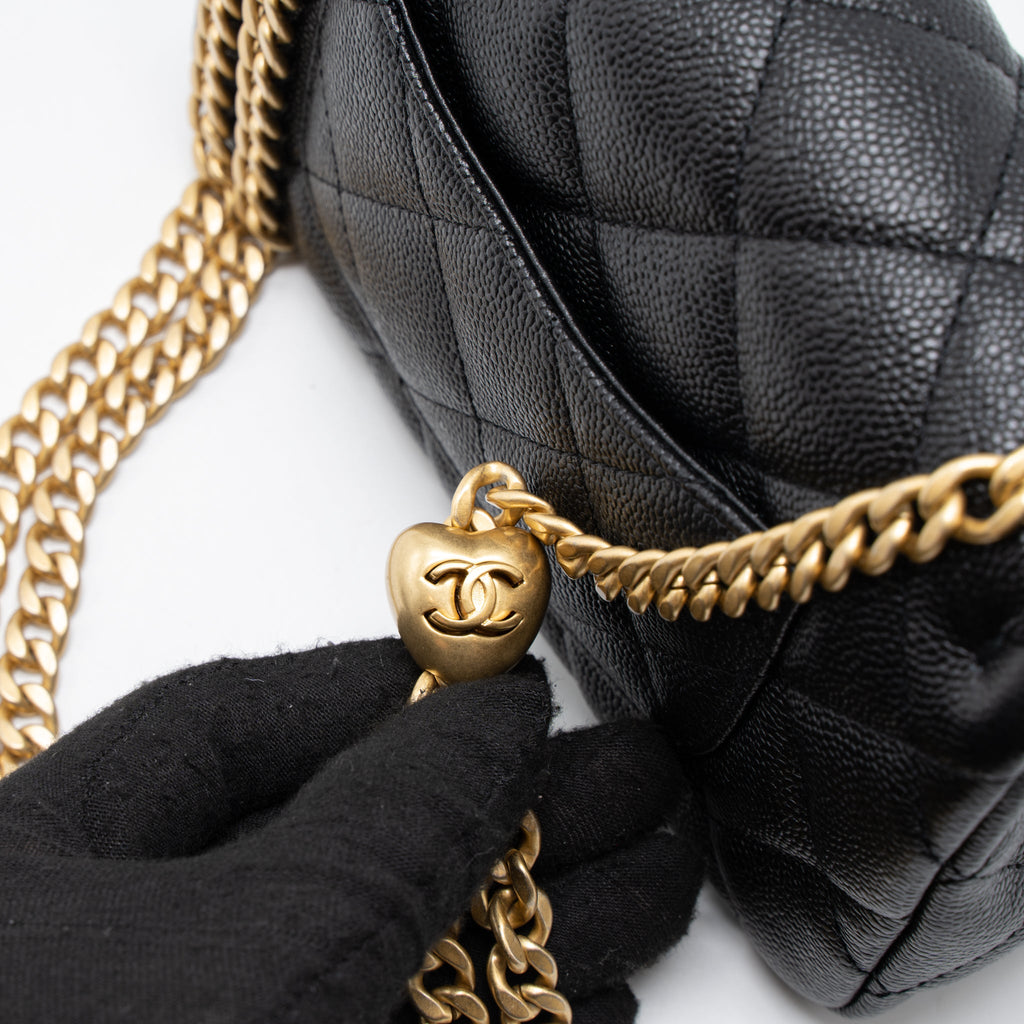 CHANEL 23P MINI COCO LOVE FLAP BAG CAVIAR BLACK GHW (MICROCHIP)