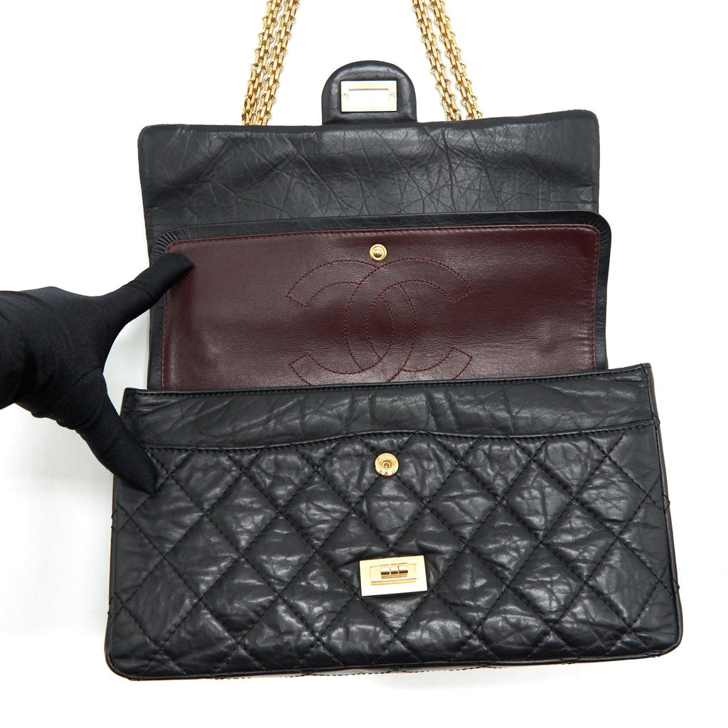 CHANEL 2.55 226 REISSUE DOUBLE FLAP BAG CALFSKIN BLACK GHW