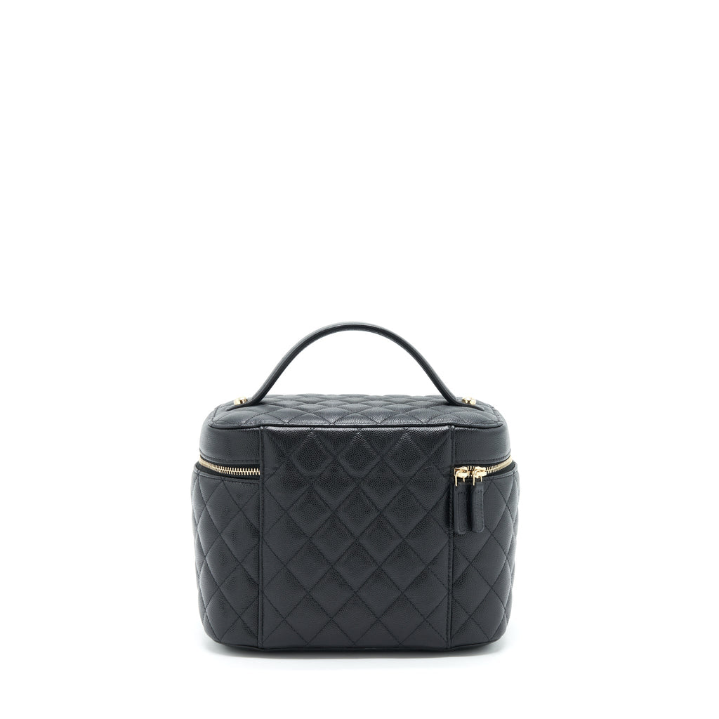 CHANEL TOP HANDLE VANITY CASE CAVIAR BLACK LGHW