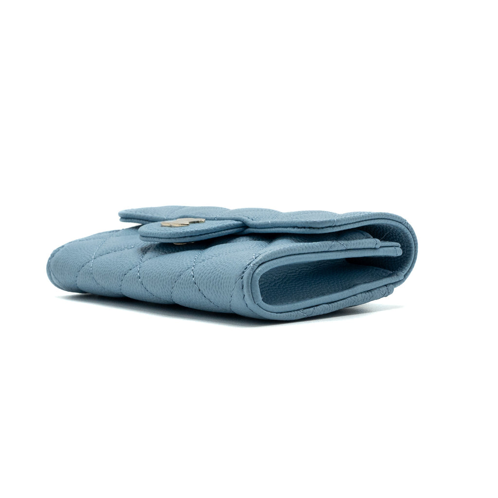 CHANEL CLASSIC FLAP CARD HOLDER CAVIAR BLUE LGHW