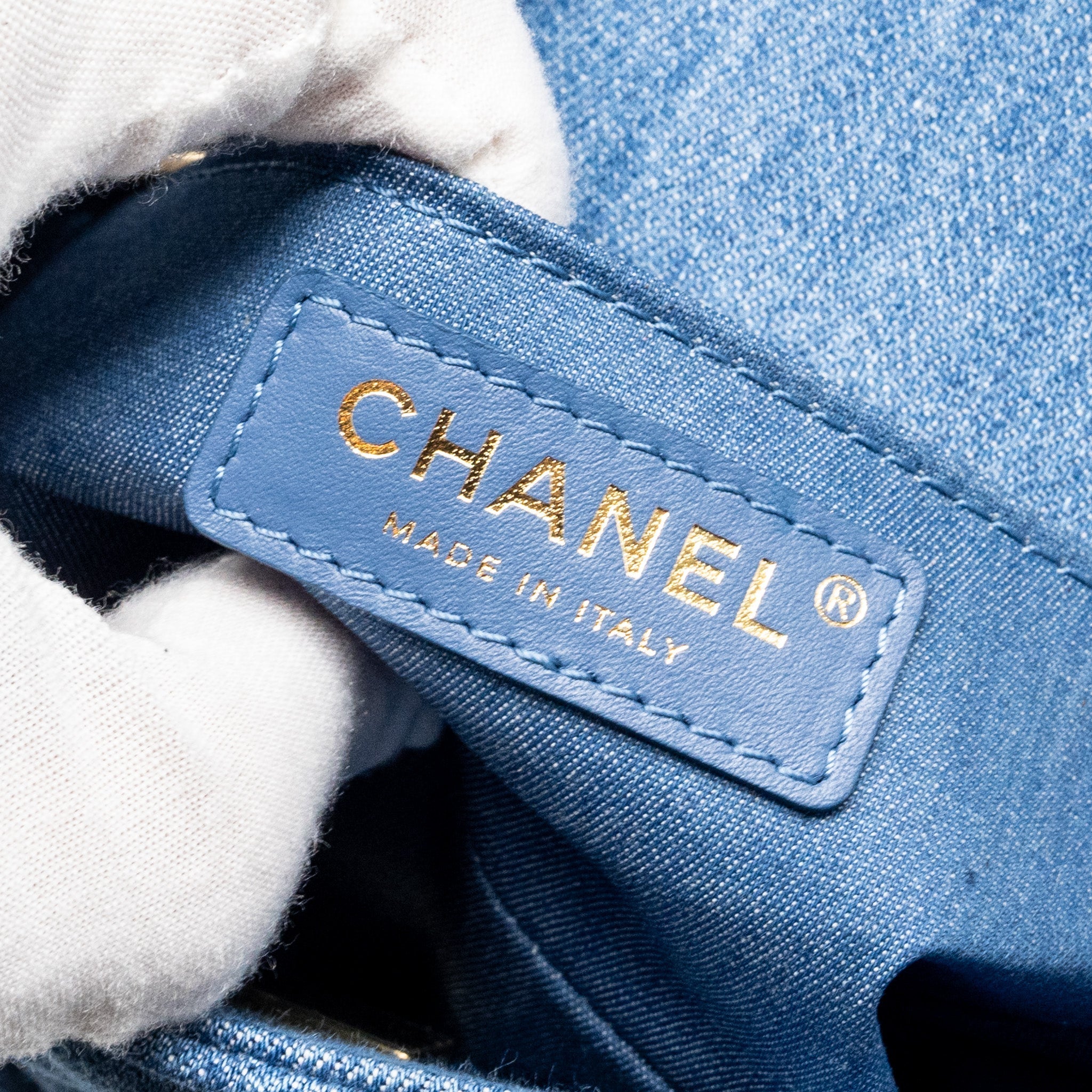 CHANEL PEARL CRUSH MINI SQUARE FLAP BAG DENIM BLUE GHW (MICROCHIP)
