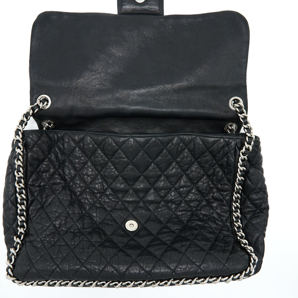 CHANEL QUILTED CHAIN AROUND MAXI FLAP BAG LAMBSKIN BLACK SHW