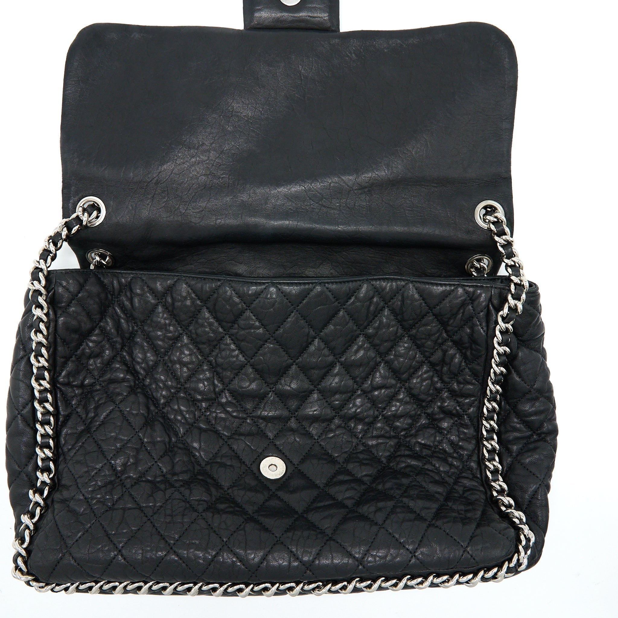 CHANEL QUILTED CHAIN AROUND MAXI FLAP BAG LAMBSKIN BLACK SHW