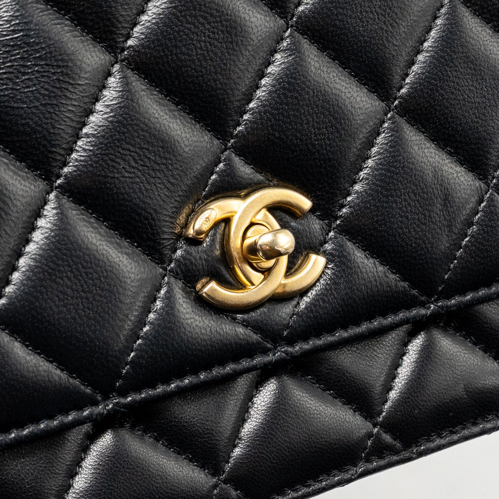 CHANEL PEARL CRUSH WALLET ON CHAIN LAMBSKIN BLACK GHW (MICROCHIP)