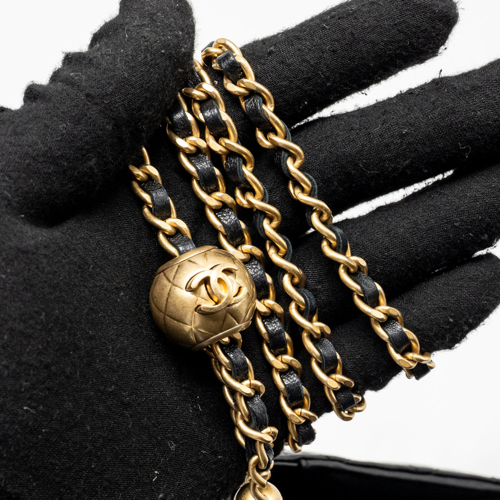 CHANEL PEARL CRUSH WALLET ON CHAIN LAMBSKIN BLACK GHW (MICROCHIP)