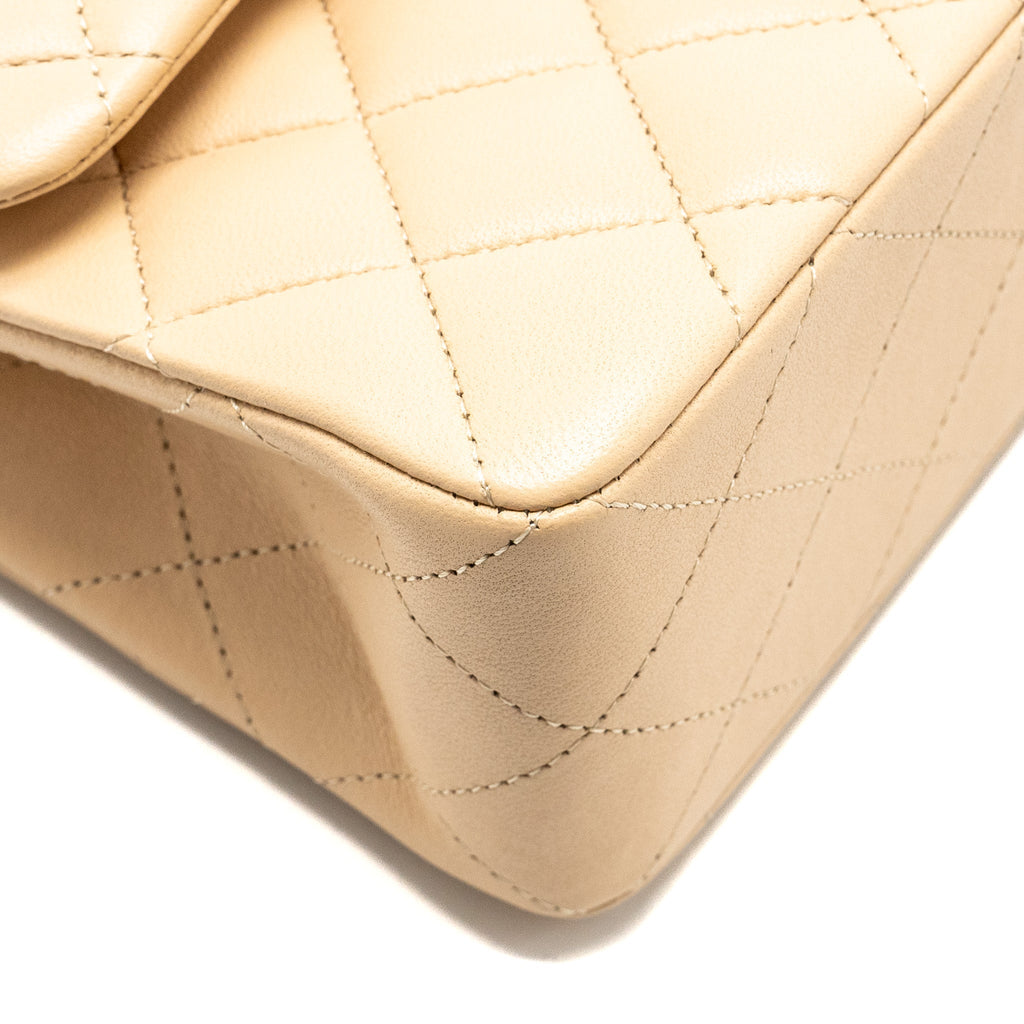 CHANEL SMALL CLASSIC DOUBLE FLAP BAG LAMBSKIN BEIGE SHW (MICROCHIP)
