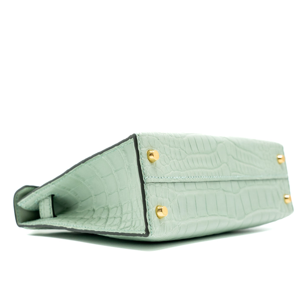 HERMES MINI KELLY ALLIGATOR MISSISSIPPIENSIS MATTE 6U VERT D’EAU GHW