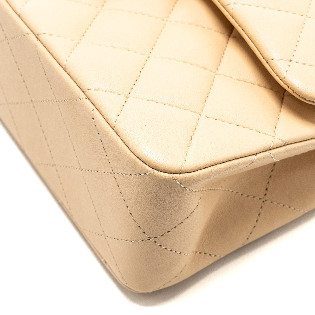 CHANEL SMALL CLASSIC DOUBLE FLAP BAG LAMBSKIN BEIGE SHW (MICROCHIP)