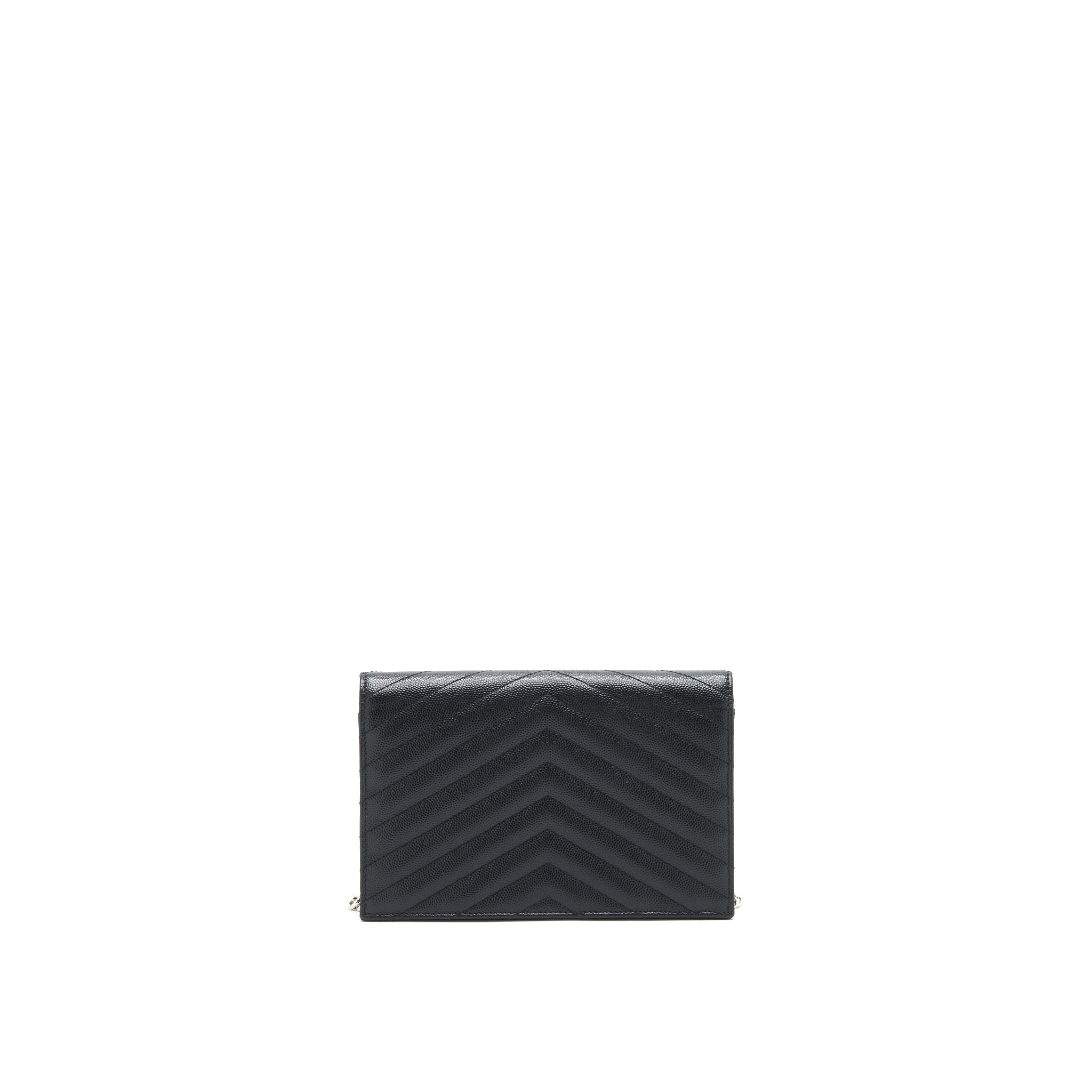 SAINT LAURENT GRAINED CALFSKIN ENVELOPE WALLET ON CHAIN BLACK SHW