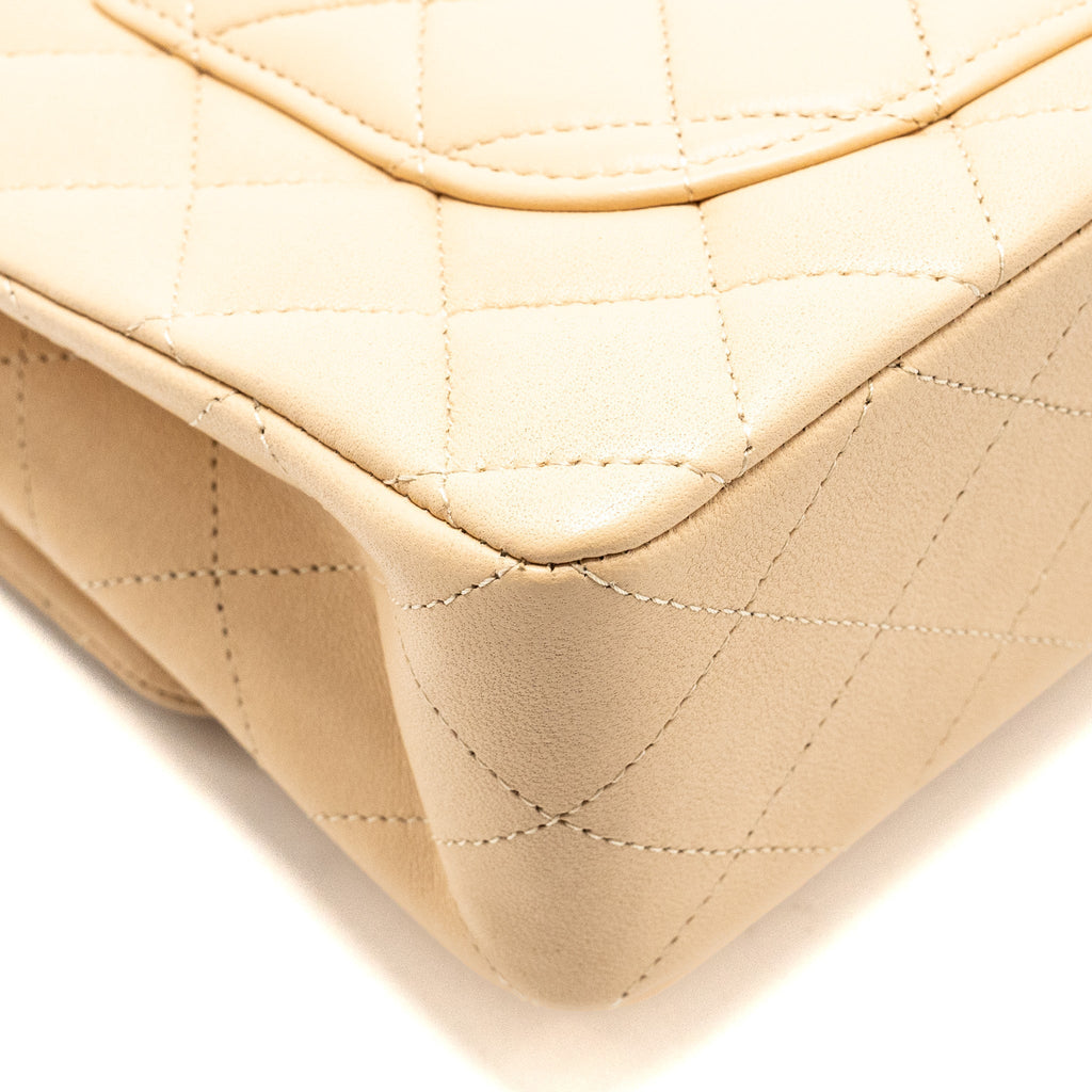 CHANEL SMALL CLASSIC DOUBLE FLAP BAG LAMBSKIN BEIGE SHW (MICROCHIP)