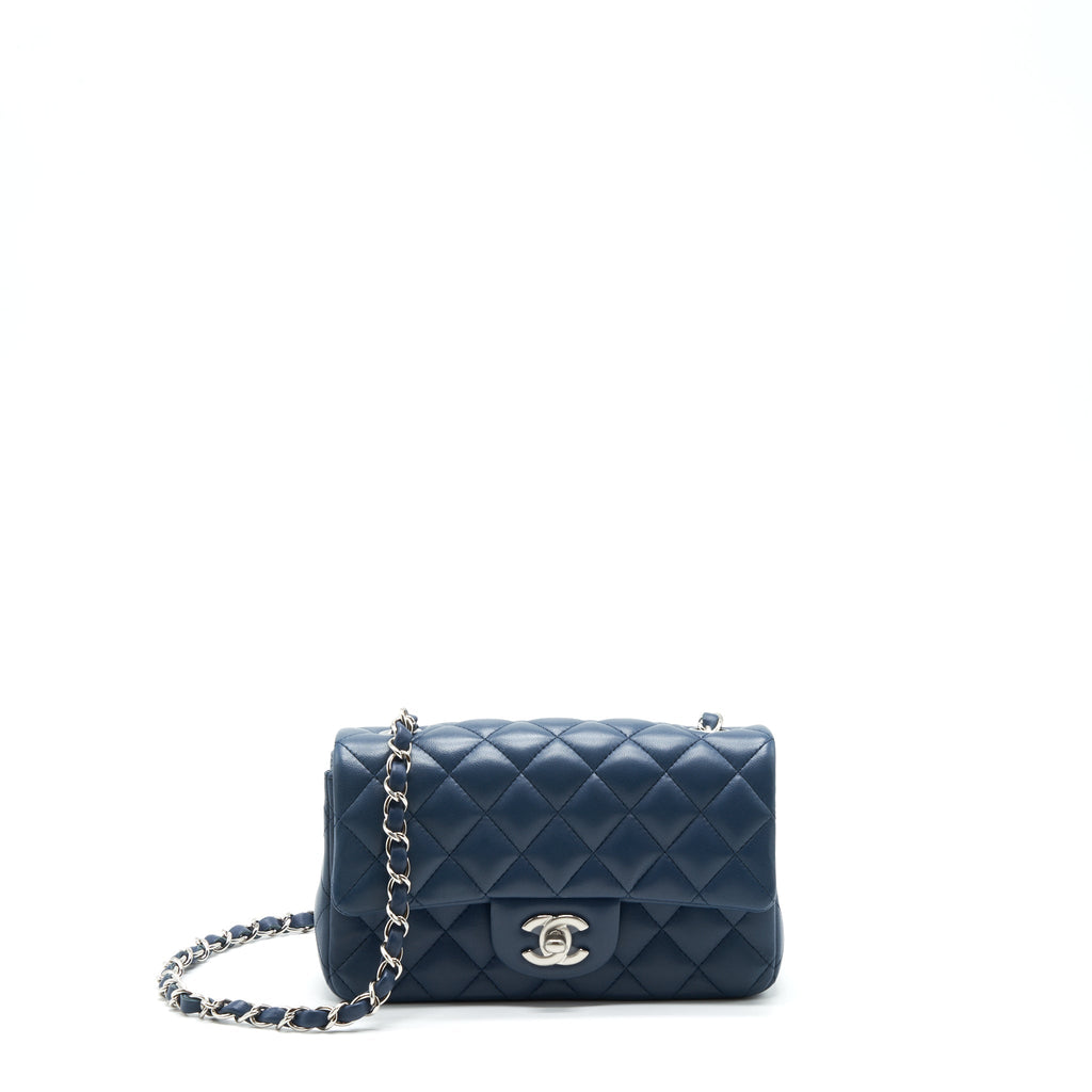 CHANEL MINI RECTANGULAR FLAP BAG LAMBSKIN BLUE SHW