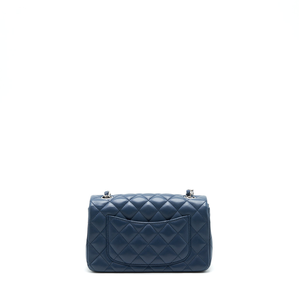 CHANEL MINI RECTANGULAR FLAP BAG LAMBSKIN BLUE SHW