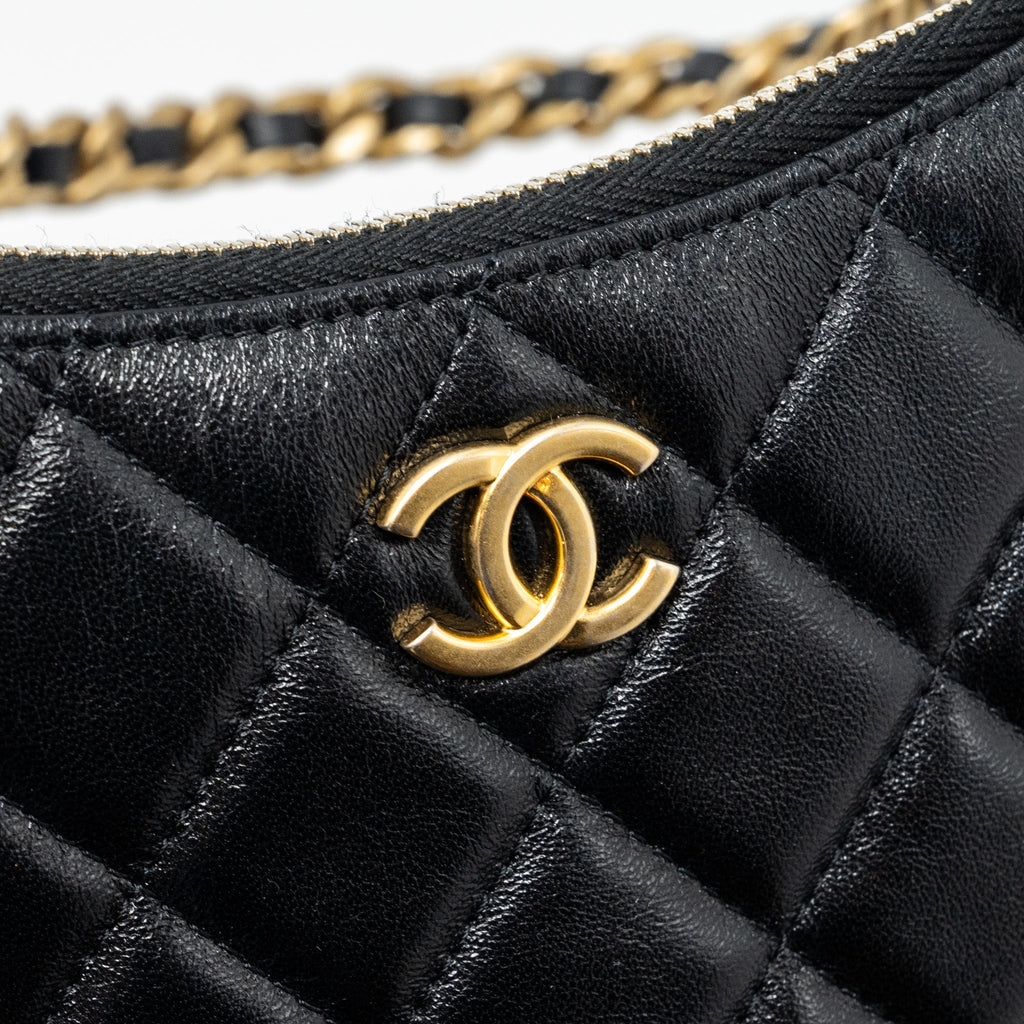CHANEL HOBO SHOULDER BAG LAMBSKIN BLACK GHW(MICROCHIP)