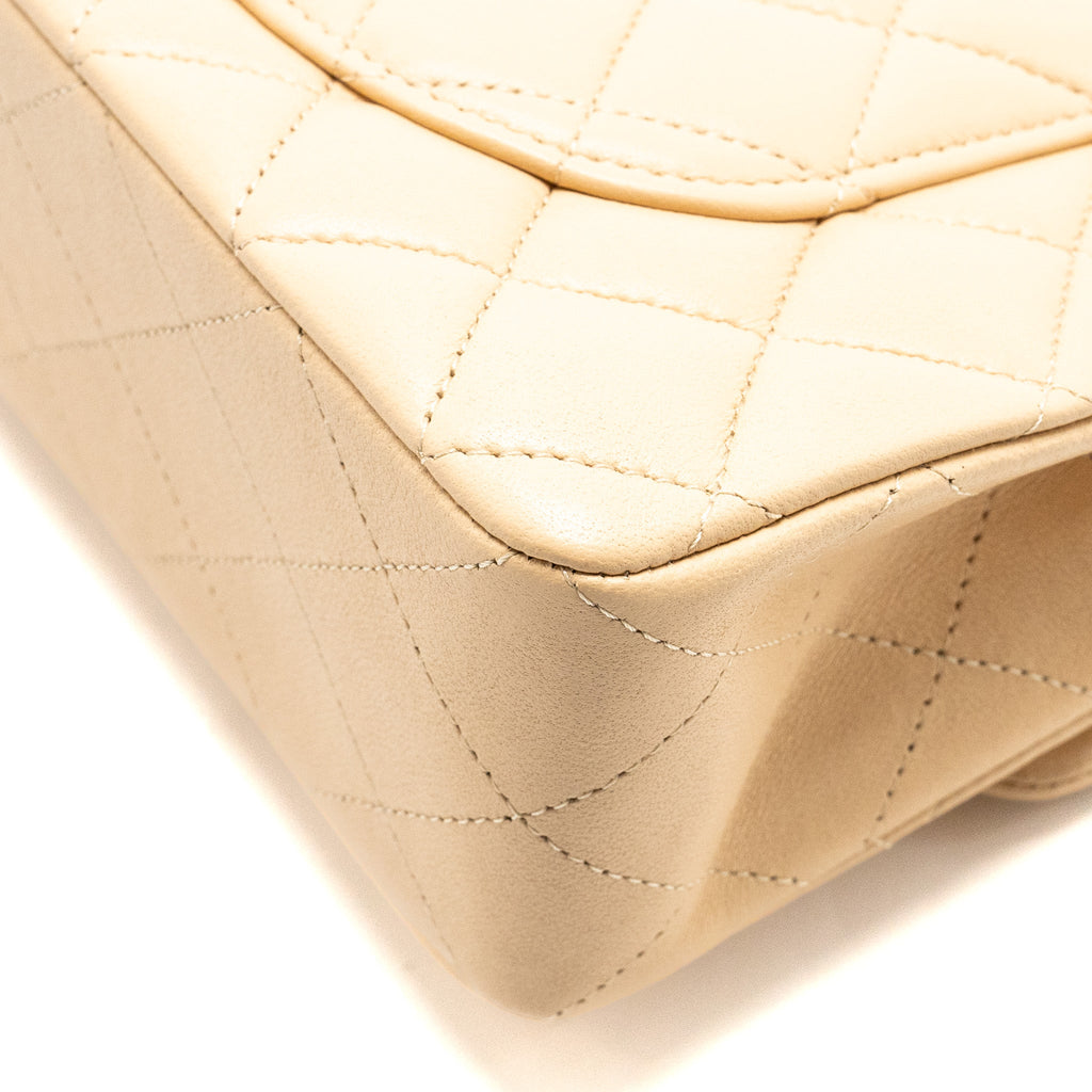 CHANEL SMALL CLASSIC DOUBLE FLAP BAG LAMBSKIN BEIGE SHW (MICROCHIP)